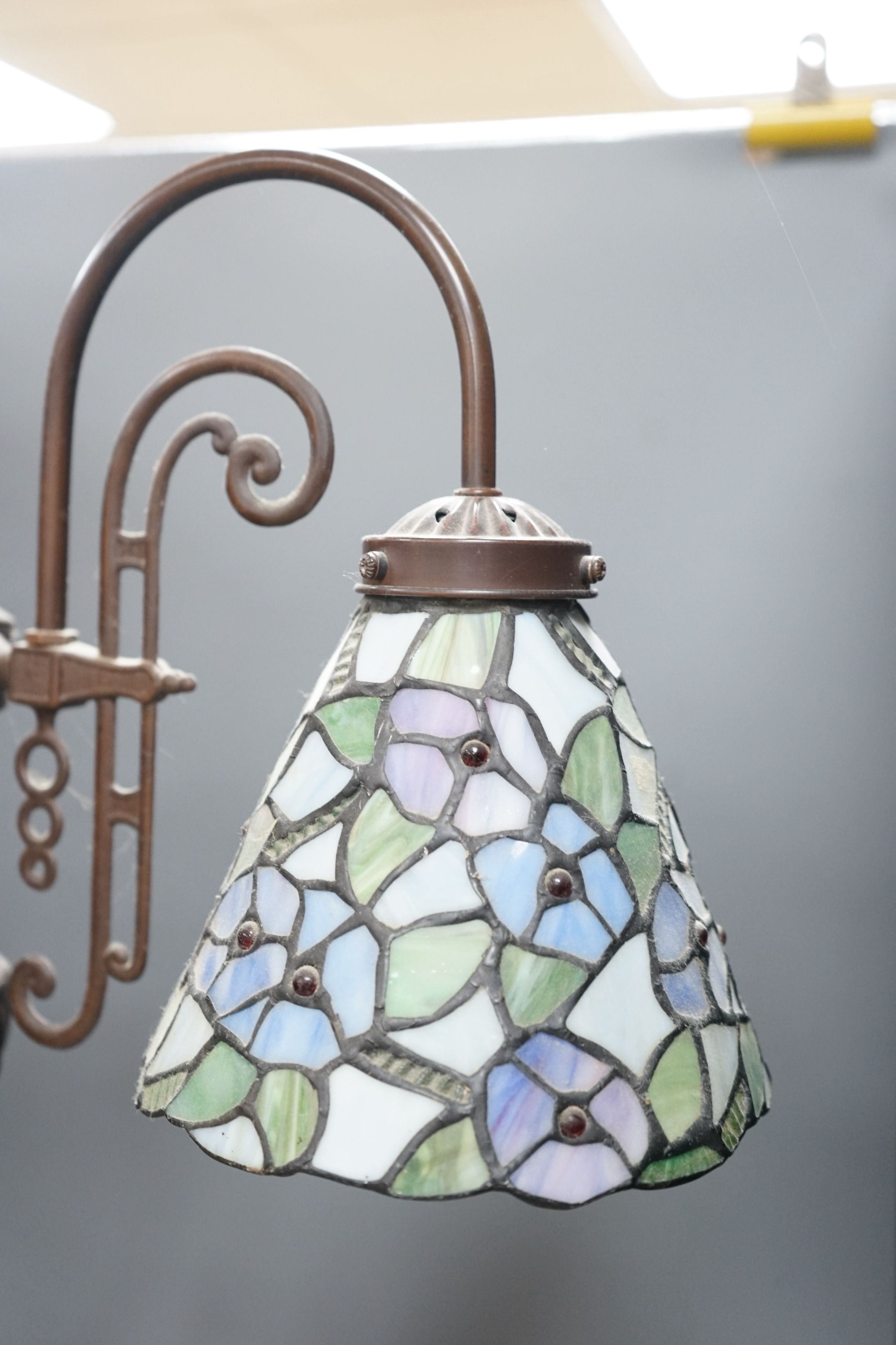 A Tiffany style two branch table lamp, 62cms high